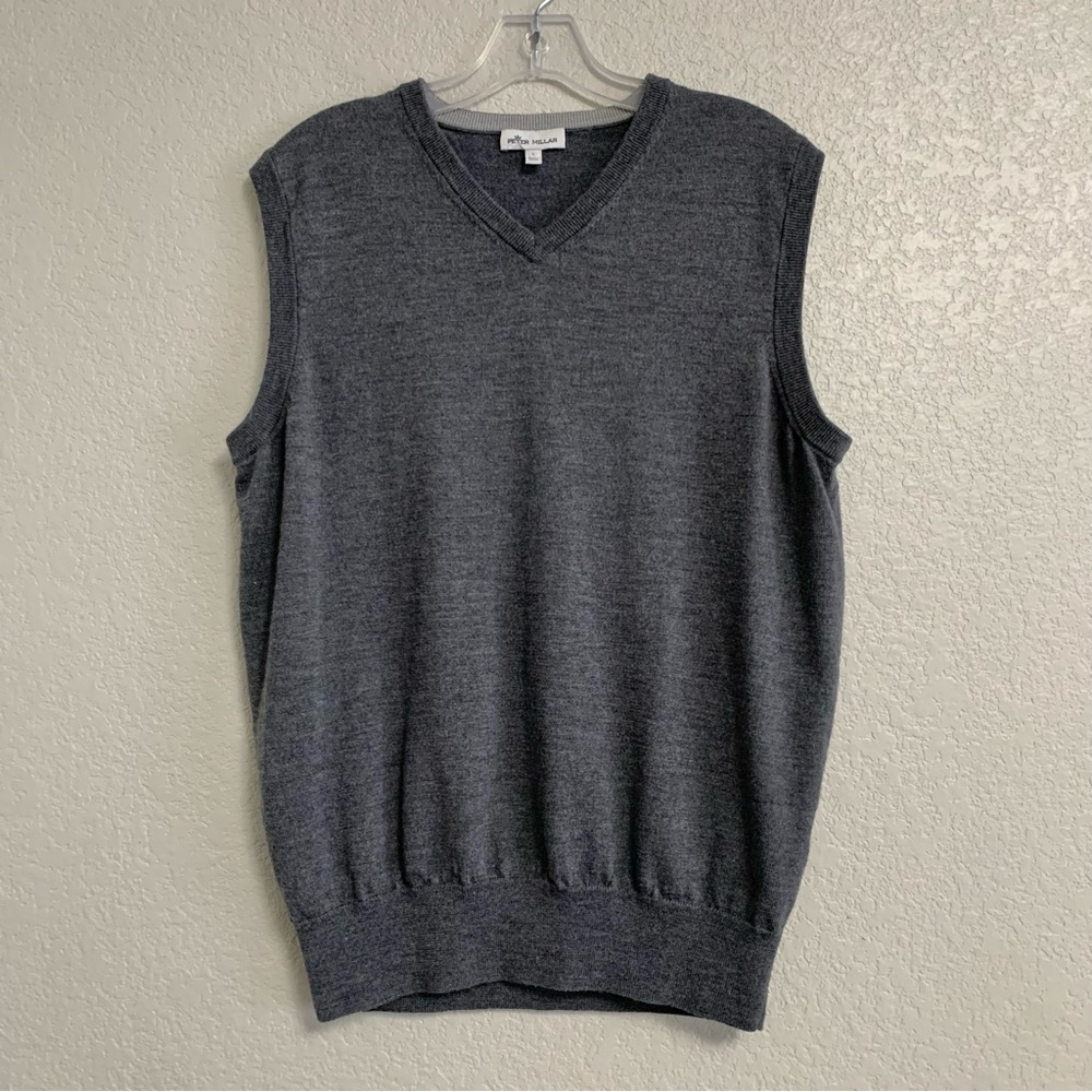 Peter Millar Sweater Vest Men L Wool Silk Preppy Vneck Classic Quiet Luxury Gray